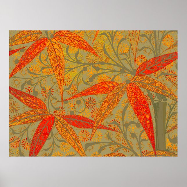 Poster Morris & Co. Padrão Bambu Godwin Laranja & Salvia (Frente)