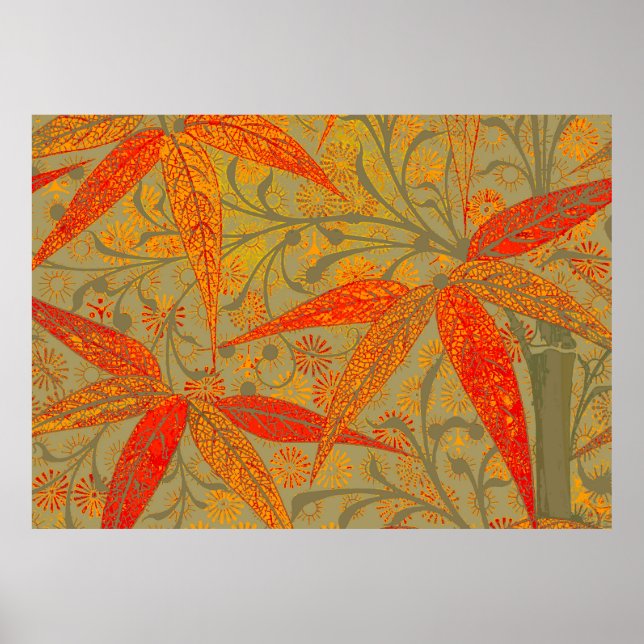 Poster Morris & Co. Padrão Bambu Godwin Laranja & Salvia (Frente)