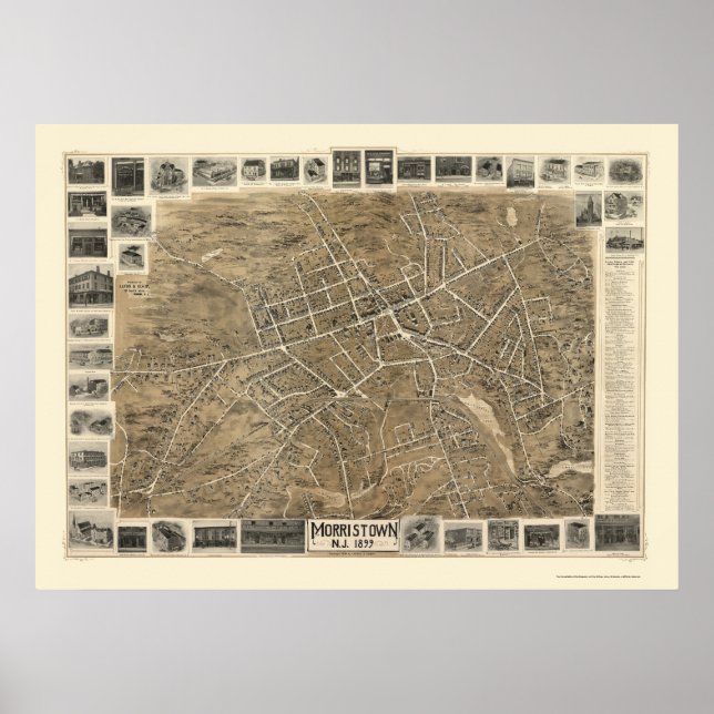 Poster Morristown, NJ Mapa Panorâmico - 1899 (Frente)