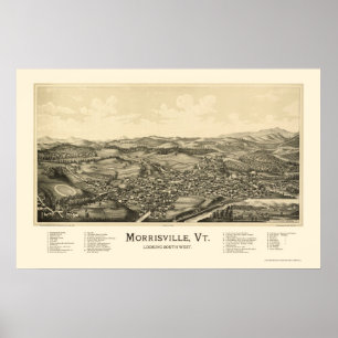 Póster Morrisville, Mapa Panorâmico da VT - 1889