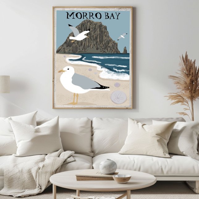 Poster Morro Rock Bay Central California Beach Seagulls (Morro Rock Bay Central California Beach Seagulls Poster
)
