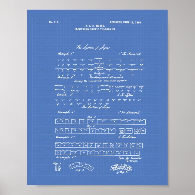 Poster Morse Code 1848 Patent Art Blueprint (Frente)