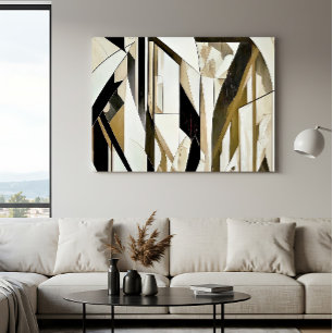 Poster Mosaico Abstrato Dourado e Neutro