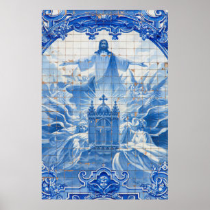 Poster Mosaico azulejo azul de jesus, Portugal