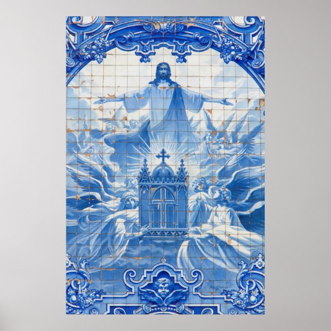 Poster Mosaico azulejo azul de jesus, Portugal (Frente)