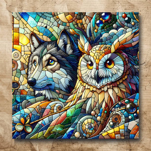 Poster Mosaico Azulejo Wolf and Owl