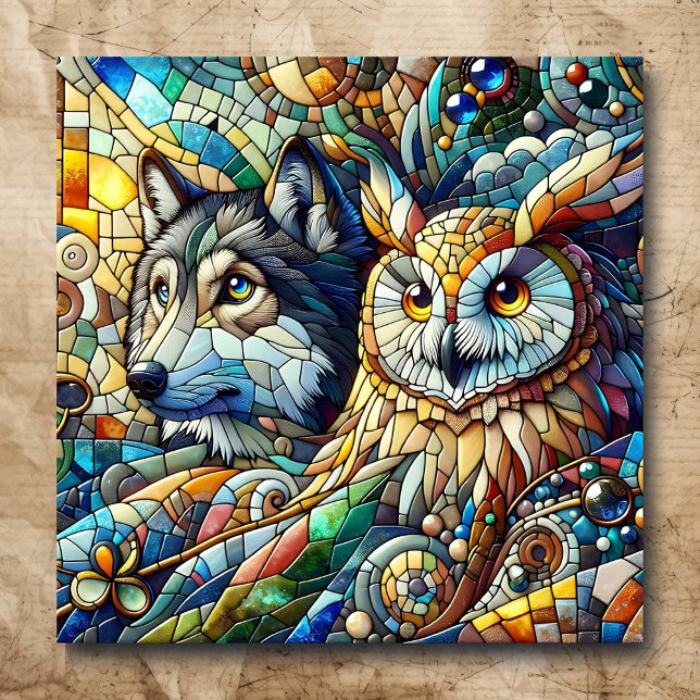 Poster Mosaico Azulejo Wolf and Owl (Criador carregado)