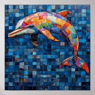 Poster Mosaico Colorido de Golfinho Arte de Onda do Ocean