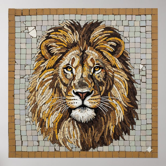 Poster Mosaico de Leão Antiquado (Frente)