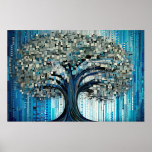 Poster Mosaico de Pintura de Decoração de Paisagem de Árv