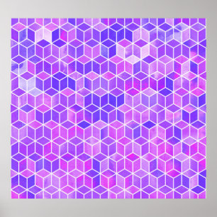 Poster Mosaico de Verão: Fusão de Cubo com Aquarela