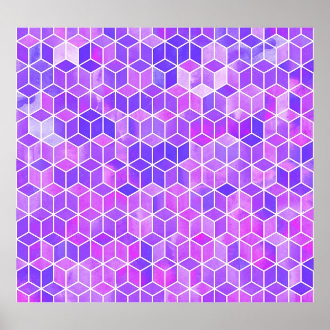 Poster Mosaico de Verão: Fusão de Cubo com Aquarela (Frente)