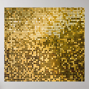 Poster Mosaico Dourado: Textura de Azulejos quadrados.