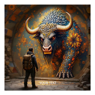 Póster Mosaico Fantasy Cute Mythic Bull