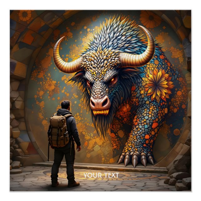 Póster Mosaico Fantasy Cute Mythic Bull (Frente)