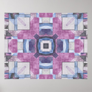 Poster Mosaico Geométrico Abstrato Roxo, Azul e Cinza