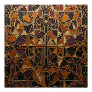 Póster Mosaico Geométrico Art Déco Ouro Luxuoso