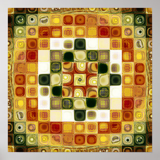 Poster Mosaico Geométrico Fractal de Vidro Manchado Doura