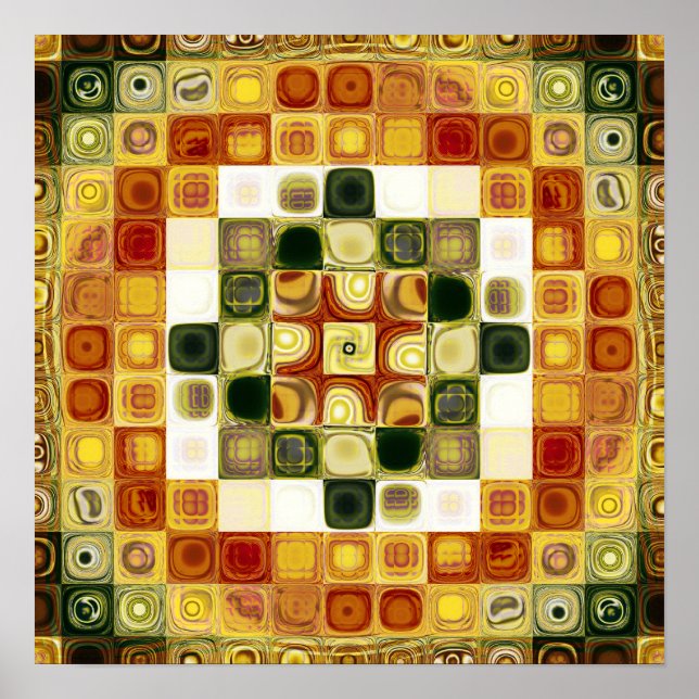 Poster Mosaico Geométrico Fractal de Vidro Manchado Doura (Frente)