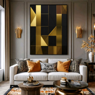 Poster Mosaico Geométrico Preto Dourado de Luxo