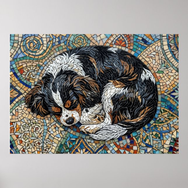 Poster Mosaico Mandala do Cavalier King Charles Spaniel e (Frente)