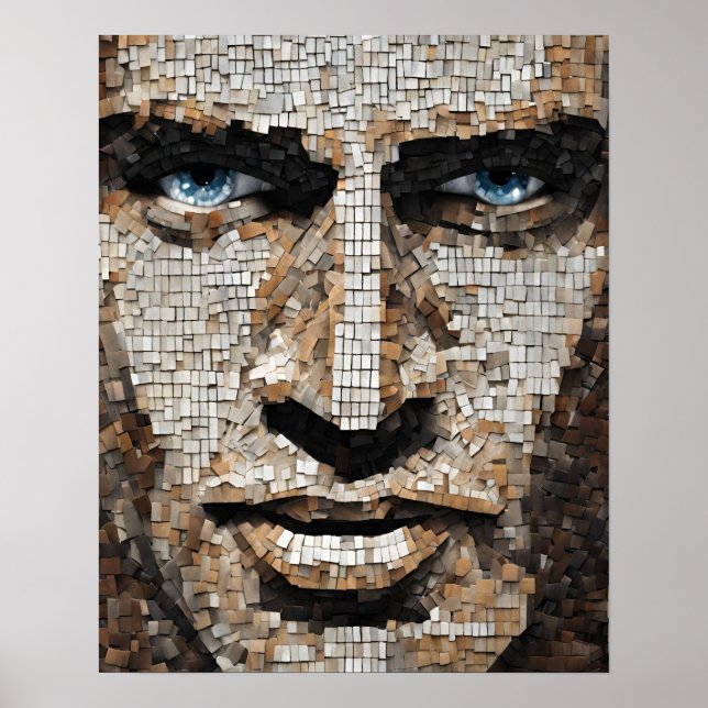 Poster Mosaico Mans Face Blue Eyes Wall Art (Frente)