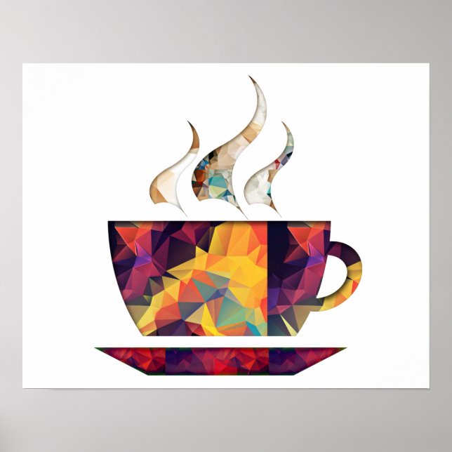 Póster Mosaico Polygon Orange Cup de cacau ou café (Frente)