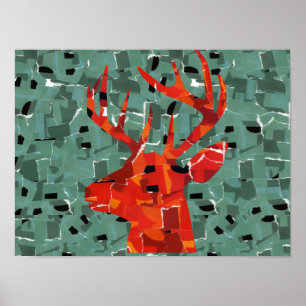 Poster Mosaico principal da silhueta dos cervos