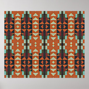 Póster Mosaico tribal étnico verde do vermelho alaranjad