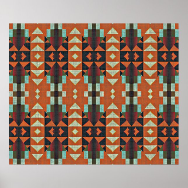 Póster Mosaico Verde Laranja Vermelho Tribal Vermelho Tur (Frente)