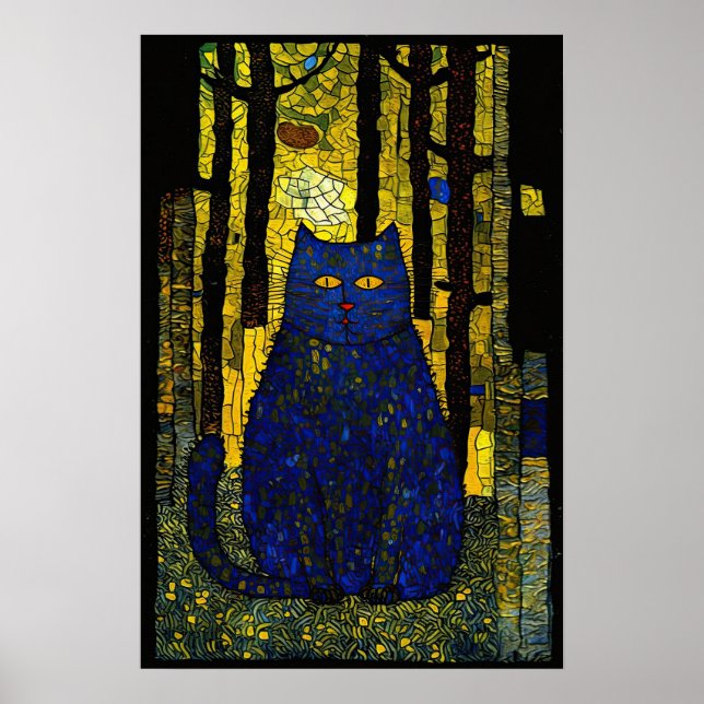 Poster Mosaico Woods: Um Retrato Luminoso De Gato (Frente)