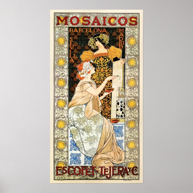 Poster MOSAICOS Azulejos Mosaico Barcelona Espanha Art No (Frente)