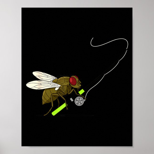 Poster Mosca Engraçada de Pesca com Vara Humor de Pescado (Frente)
