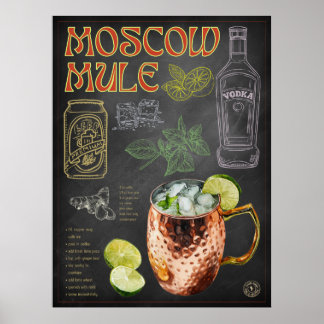 Poster Moscou Recebe Bar de Cocktail Chalkboard