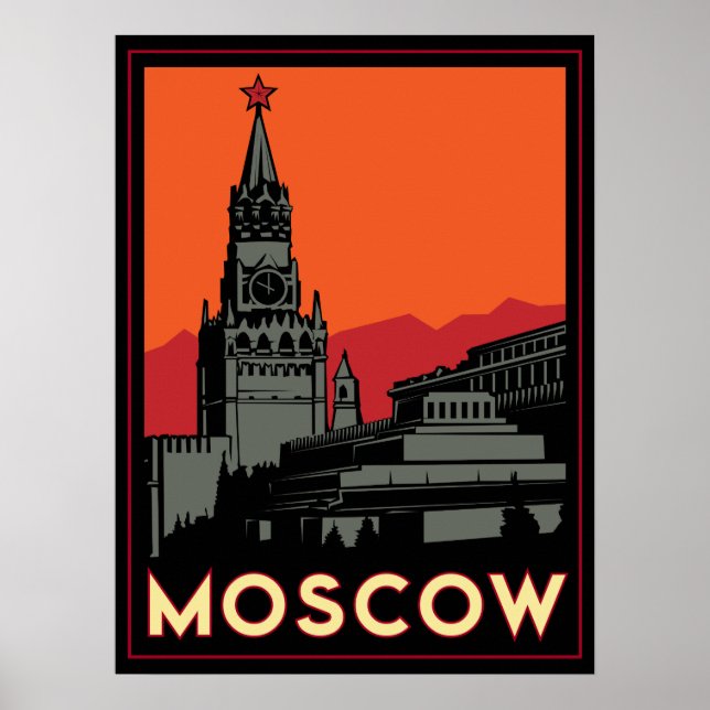 Póster moscou rússia kremlin art deco retro viagem (Frente)