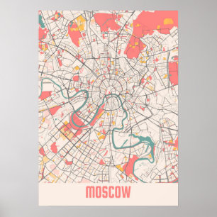 Poster Moscou - Rússia Mapa da Cidade de Chalk