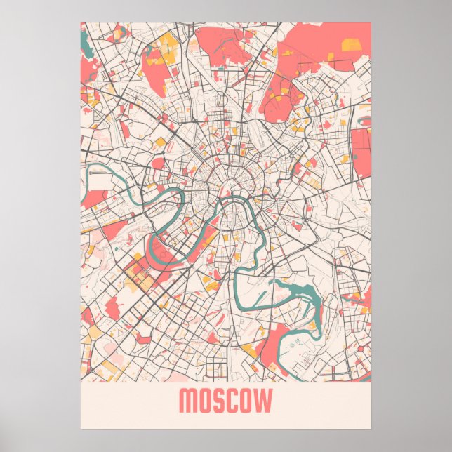Poster Moscou - Rússia Mapa da Cidade de Chalk (Frente)