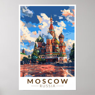 Poster Moscou Rússia Praça Vermelha Viagem Arte Vintage