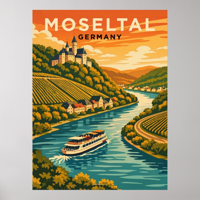Poster Moseltal Alemanha Arte de Viagem Antiga (Frente)