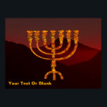 Póster Moshe's Menorah<br><div class="desc">Uma representação da menorah de sete ramificações (candelabro) feita pelos israelitas após o Êxodo do Egito. Personalize adicionando seu próprio texto. Na Torah Moshe Rabbenu, diz-se, "Você fará um Menorah de ouro puro, espancado, se o Menorah for feito, sua base, seu galho, suas bolas, seus botões, e suas flores serão...</div>