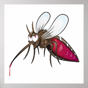 Poster Mosquito de Desenho Animado Bebendo Sangue Inseto