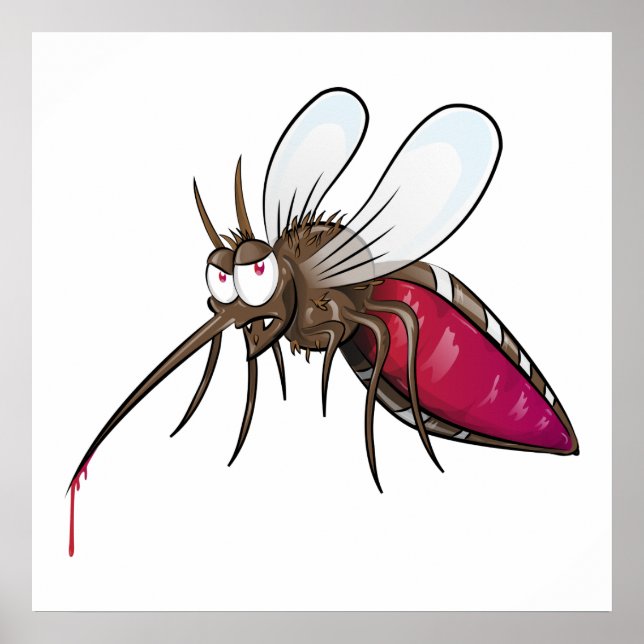 Poster Mosquito de Desenho Animado Bebendo Sangue Inseto  (Frente)