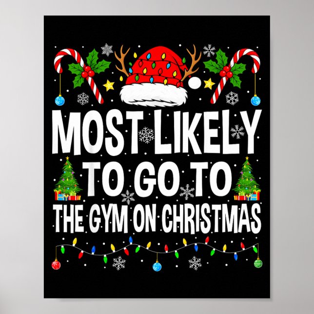 Poster Most Likely To Go To Gym On Christmas Funny Fitnes (Frente)