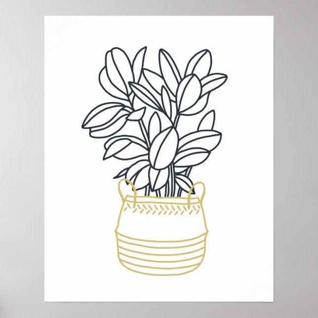 Poster Mostarda Dourada Preta Mínima Planta em Cesto (Frente)