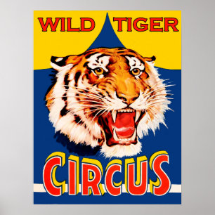 Poster Mostra do circo, tigre selvagem, vintage
