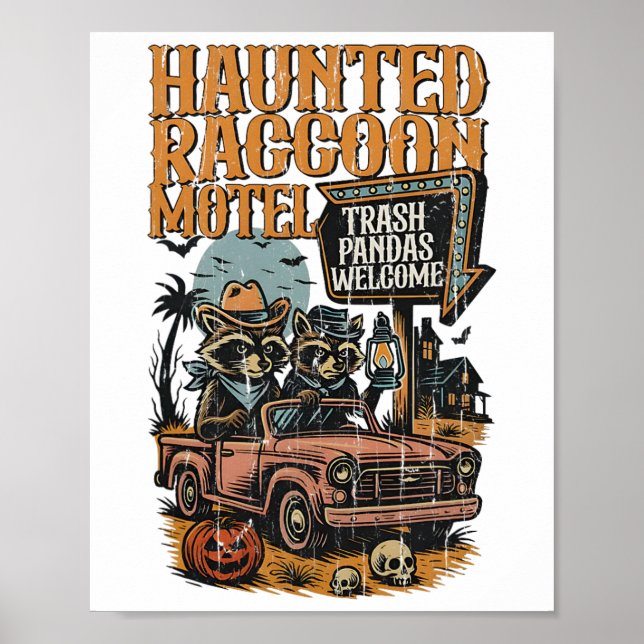 Poster Motel Raccoon Assombrado (Frente)