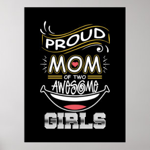Poster Mother Art Proud Mom Of Two Awesome Girls Xmas