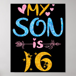 Poster Mother father mom dad happy birthday son is 16