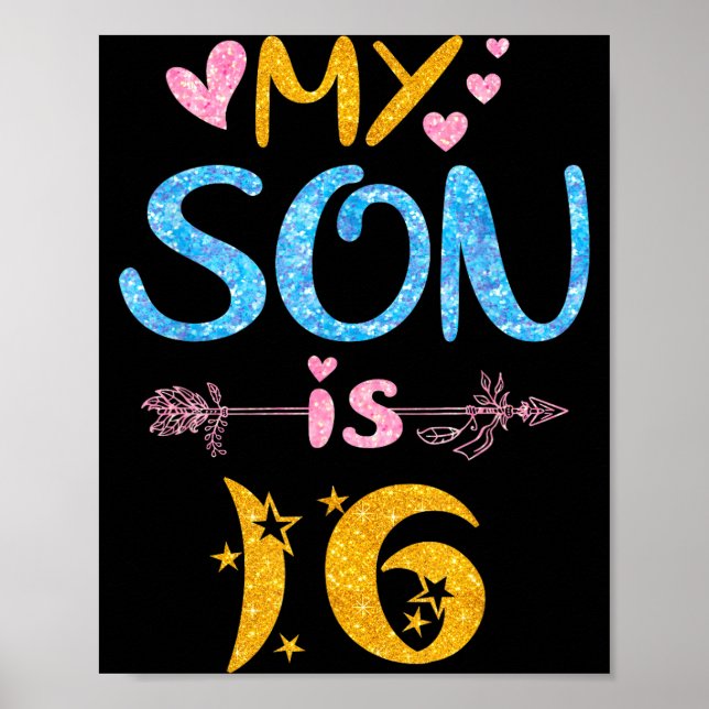 Poster Mother father mom dad happy birthday son is 16 (Frente)