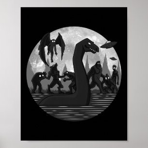 Poster Mothman Bigfoot Loch Ness Monster Aliens Ufo Diver